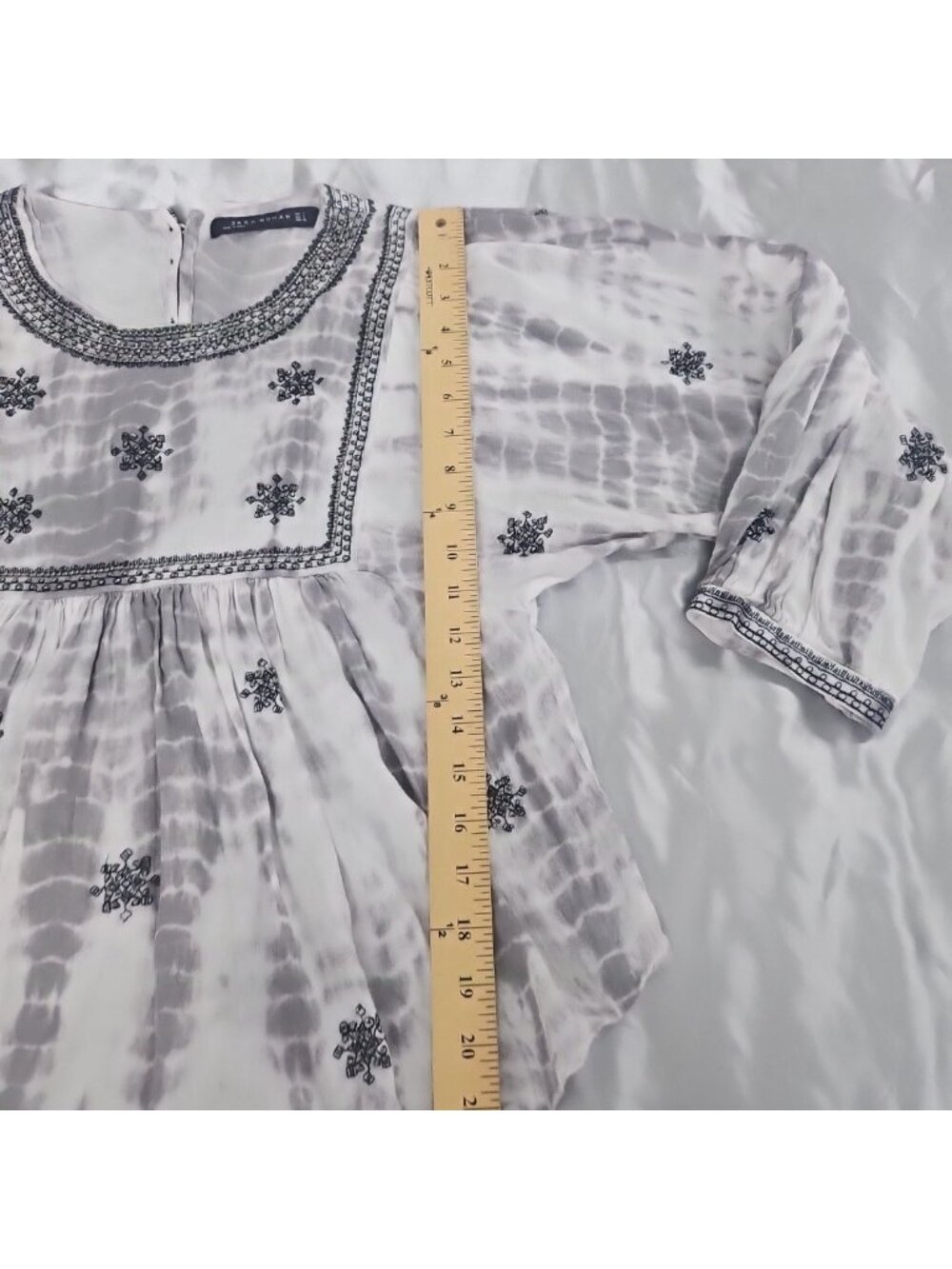 Zara Woman S Embroidered Boho Peasant Tunic Gray Tie Dye Cottagecore Festival - Picture 13 of 16